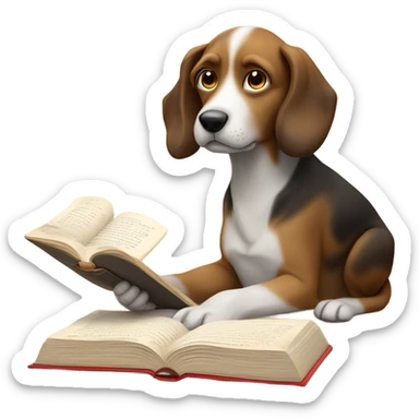 Dog reading a book but woman blocking the words sticker
