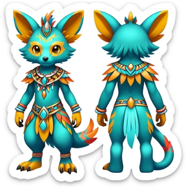 Anthro Sona Cool Edgy Cute Colorful Shy Tribal Shiny Fakemon-Fantasy-Creature Full Body sticker