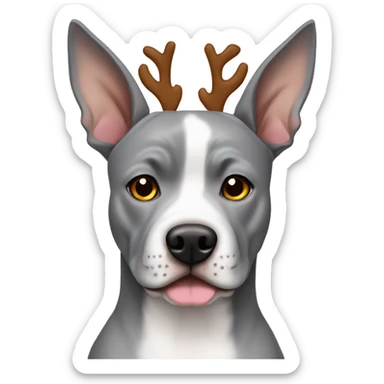grey amstaff wearing raindeer ears sticker