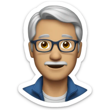 60 year old man with dark blonde short hair and blue jacket sticker