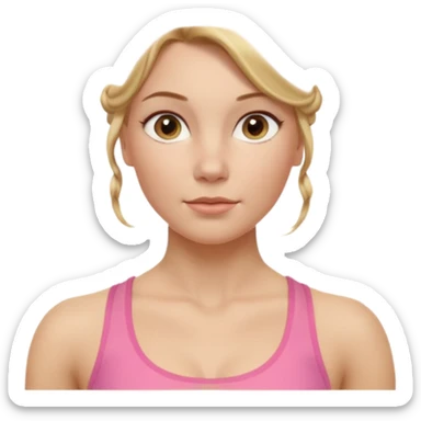 Cinematic Realistic Workout Girl Portrait, depicted with lifelike skin texture, subtle rosy undertones, and soft natural lighting that enhances the gentle contours of her face. Her intricately detailed golden blonde hair is elegantly styled in an updo, sticker
