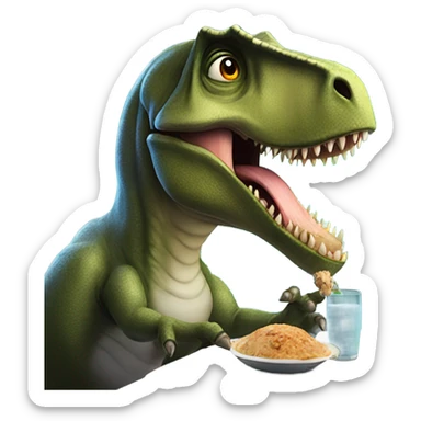 Un dinosaurio q esté en el espacio comiendo  sticker