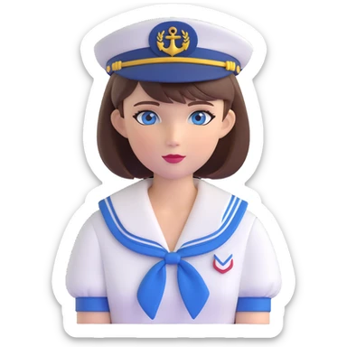female sailor, short brown bob haircut, blue eyes, classic sailor hat, transparent background sticker