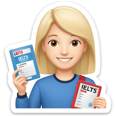студентка радостная после успешной сдачи экзамена IELTS на 7.0 смотрит свои результаты на сертификате с текстом IELTS на белом фоне  sticker