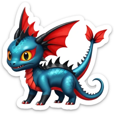 Shiny Red And Black Colorful Litten-Salandit-Vaporeon-Toothless-Fakémon-hybrid-creature (full body)  sticker