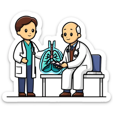 Doctor listening to patient's lungs with stethoscope, cancer screening examination in medical office sticker