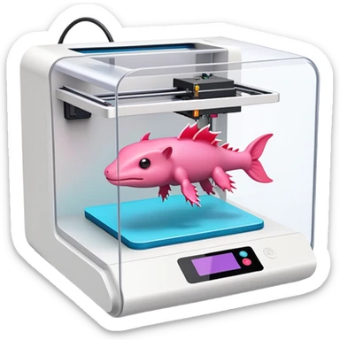 A 3-D printer printing an axolotl sticker