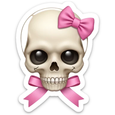 skull emoji with pink ribbon pookie sticker