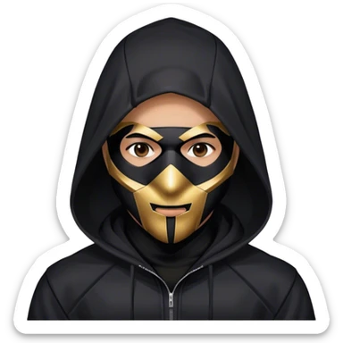 man with black hooded jacket and a full-black full-face geometric mask sticker