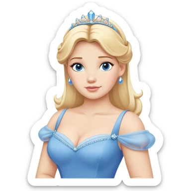 Cinderella from hips up, blue dress, blonde hair, minimal style, larger size sticker