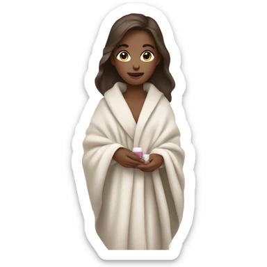 Brown hair girl white skin holding nail polish wrapped in blanket sticker