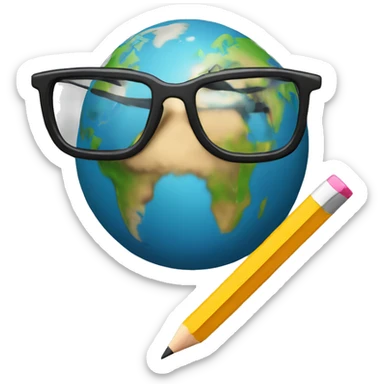 earth with pencil and glasses sticker