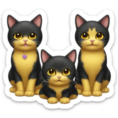 Two yellow and one black cats, total three cats sticker