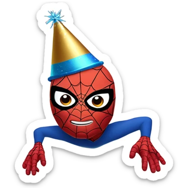 Spider-Man wearing a New Year’s Eve party hat sticker