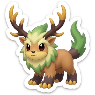 Exotic tropical Animal-Fakémon-Pokémon-hybrid-fusion-creature  with thick fur, short legs, big paws, and antlers on head  sticker