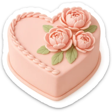 heart-shaped fondant cake with piped peonies, fondant cake art style sticker