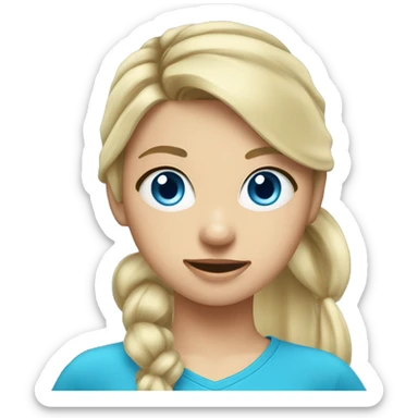 Blond Girl, ponytail with some loose hairs around Face, with Blue eyes Holding a Nikon Camera  sticker