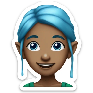 Elf blue skinned girl with blue hair with a fun expression  sticker