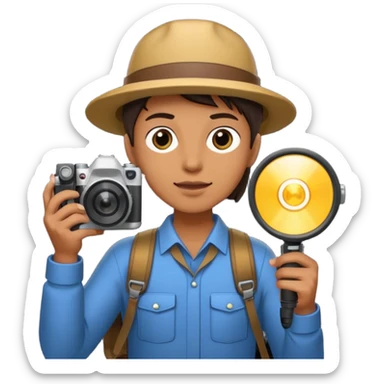 Photographer with flash speedlight,with camera sticker