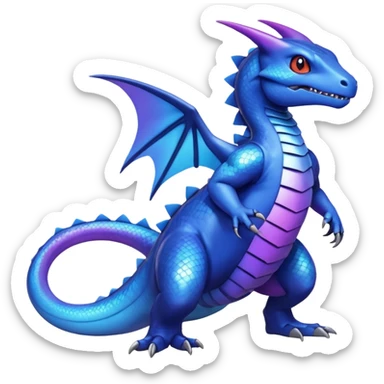 Cute Shiny iridescent cyan indigo blue violet gradients Guilmon-Salandit-Fakémon-hybrid-creature (full body)  sticker