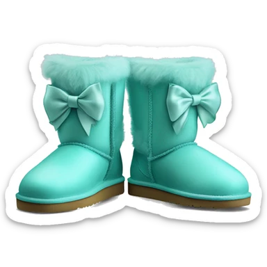 Realistic pair of tiffany blue fur Ugg boots  with ribbon bows. sticker