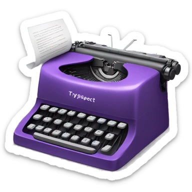 a purple typewriter that is writing out a piece of paper. the piece of paper says "TypeSpec" on it sticker