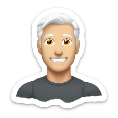 smiling white man with white hair by window with muscular chest with snow background no mustache sticker