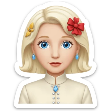 Patty Andrews from The Andrews Sisters with blue eyes, platinum blonde hair, ivory outfit sticker