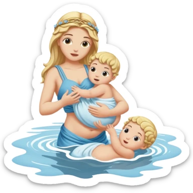 greek goddess dipping baby in river holding baby upside down by ankle sticker