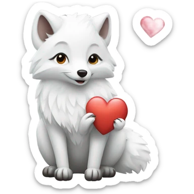 Arctic fox holding a heart sticker