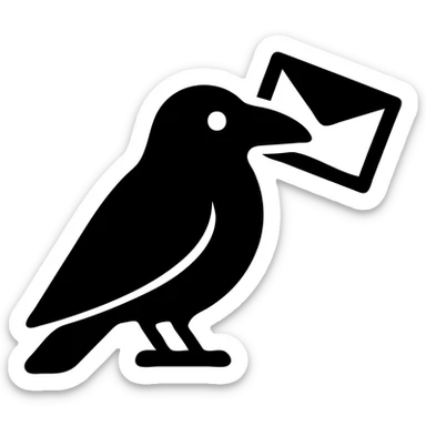 solid filled icon of a raven with a letter sticker