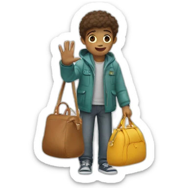 Boy’s One hand said hello, the other hand was holding his bag sticker