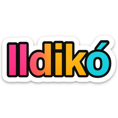 Ildikó name in colorful gradient modern font with dark outline, transparent background, in the style of sample images sticker