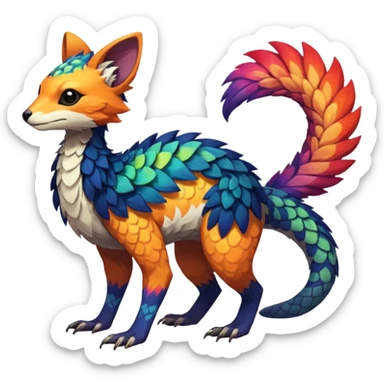  beautiful handsome gorgeous aesthetic colorful vibrant Vernid-Trico-species-Fakemon-creature by LiLaiRa, 4 legs, 1 tail, random markings, (full body) sticker