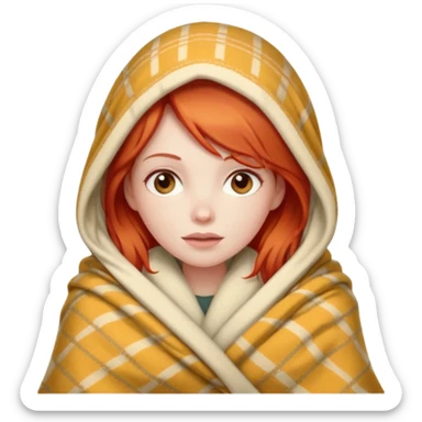 A red hair girl with a blanket over her head sticker