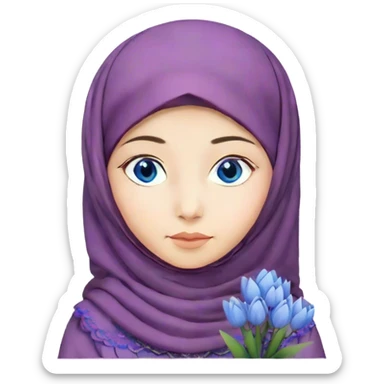 Turkish beautiful finish Konya girl blue eyes with hijab and hyacinth flower dress sticker