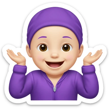 A baby wearing a purple onesie, laughing joyfully. sticker
