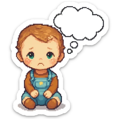 Add a thought bubble above the thinking baby, keep the style consistent with the original image. sticker