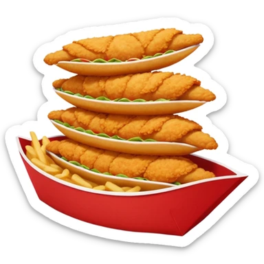 5 breaded chicken tenders stacked on top of each other in a red paper food boat  sticker