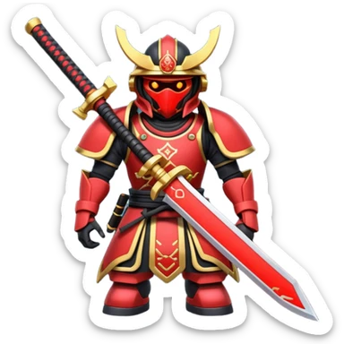 samurai themed space miner tool icon, futuristic mining tool inspired by katana, Japanese armor details, red black gold color palette, glowing energy accents, 3D cartoon, mobile game icon style, clean background, soft shadow, no text, no watermark

 sticker