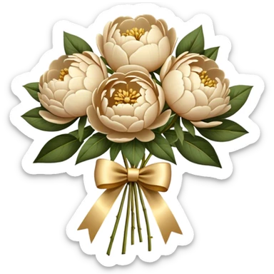 Beige peonies bouquet with golden bow sticker