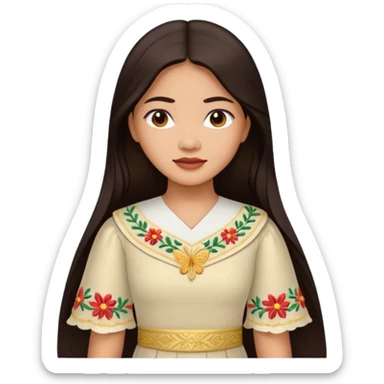 Filipino woman with long dark hair parted in the middle wearing a traditional filipiniana sticker