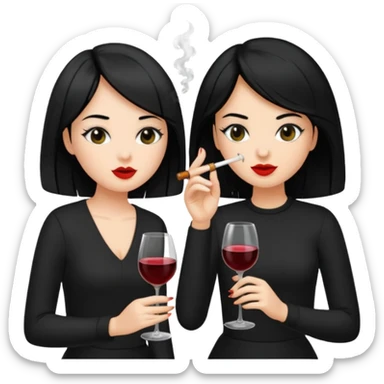 2 girls in black 1 smoking and other girl drinking wine black hair  sticker