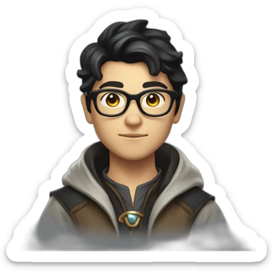 young overpowered magic shiny wizard skin tone 3 with black hair and glasses sticker