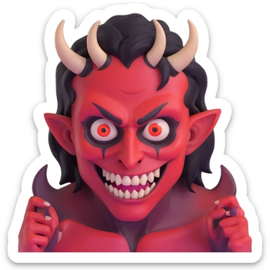 Demonic artist with wild eyes and a sinister smile painting hellscapes sticker