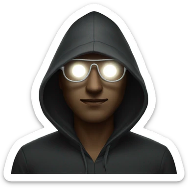 hooded mysterious man with glasses and glowing white eyes sticker