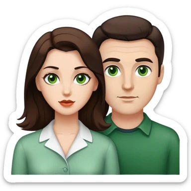 couple White man brown eyes and 50's short dark BROWN hair and white woman with long brown hair and green eyes sticker