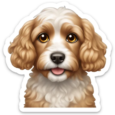 small cavoodle dog with red ears and light tan face  sticker