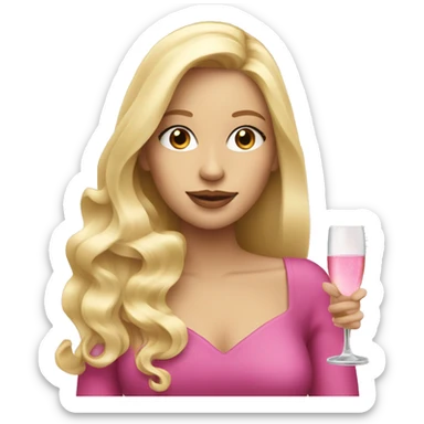 Pretty blonde lady with long hair drinking pink champagne sticker