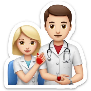 Emoji getting blood test in arm with a doctor  sticker